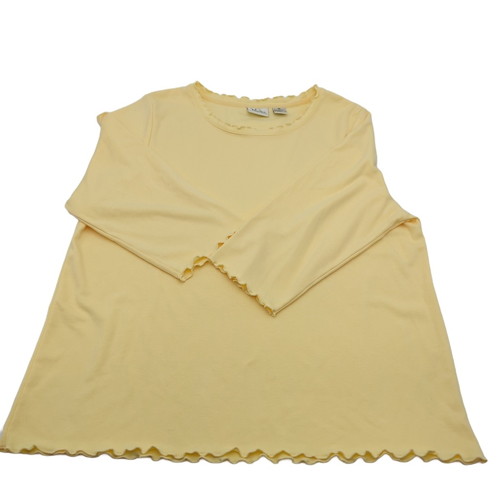 CJ Banks Womens 1X Yellow Lettuce Edge Trim Long Sleeve Crew Neck Top